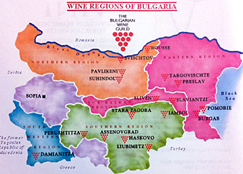 Wine map of Bulgaria